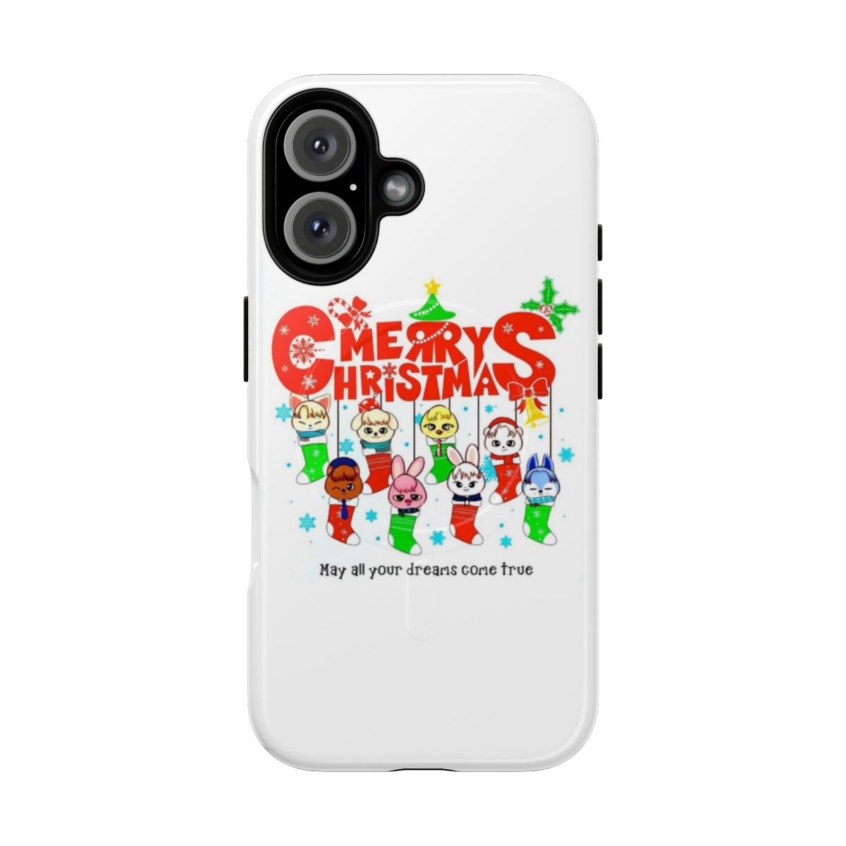 Stray Kids Christmas-themed magnetic phone case featuring the 8 members of the K-pop group