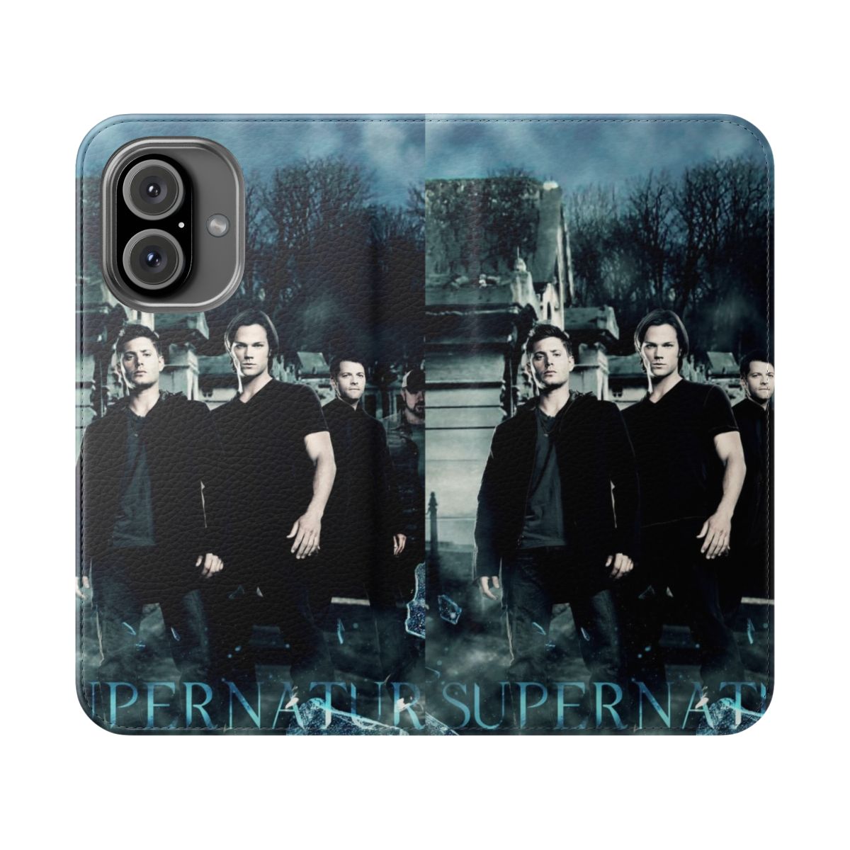 Supernatural-inspired gothic-style phone case with Winchester brothers and Castiel design