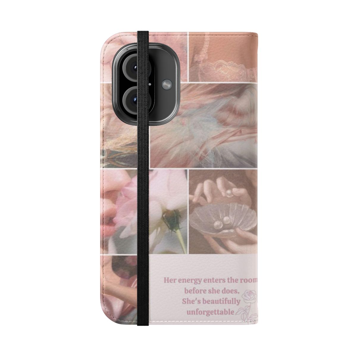 Elegant woman flip cover phone case featuring classical art and design - Folded Front