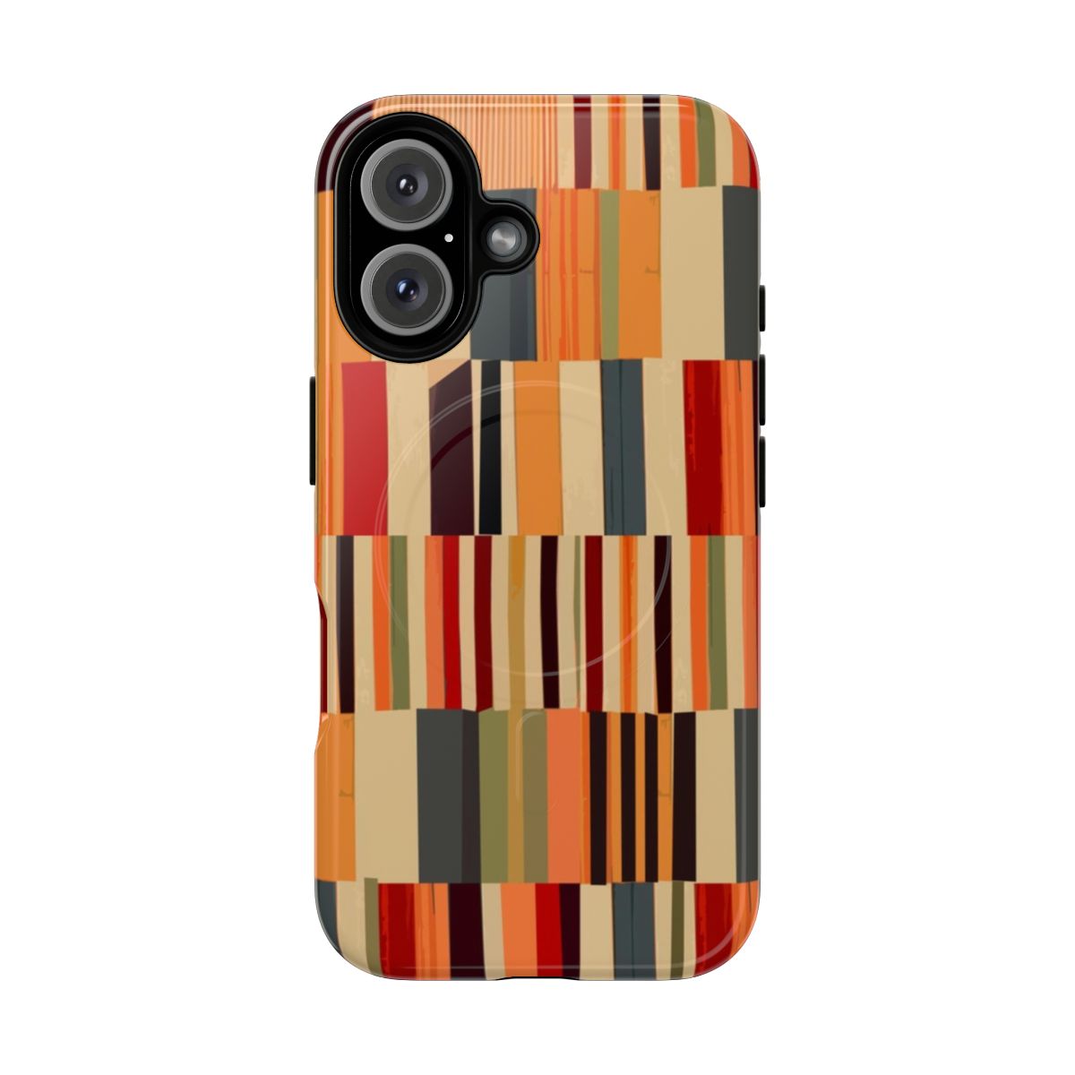 Scandinavian-inspired vertical stripe pattern phone case with a magnetic closure and tough construction.