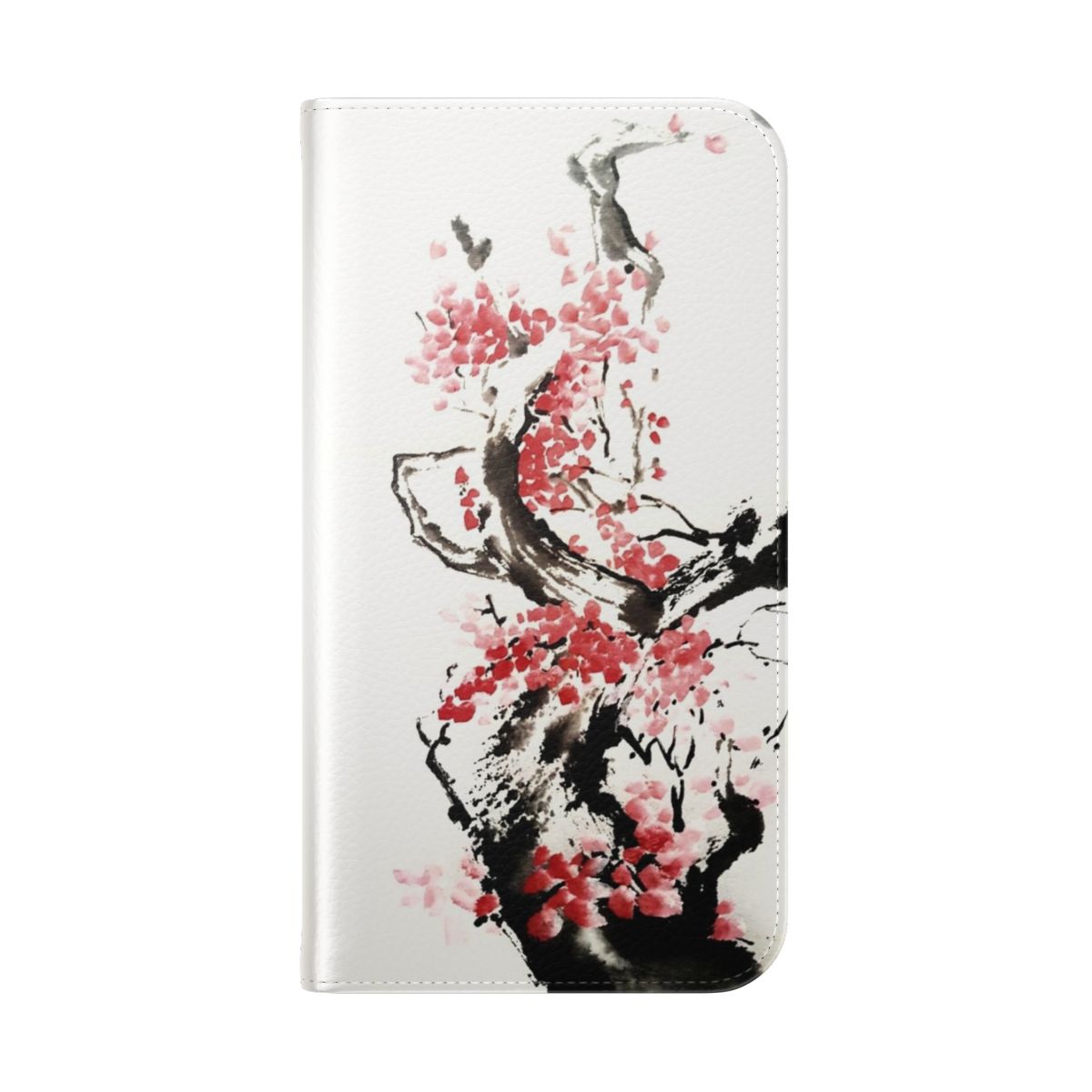 Cherry blossom Japanese ink painting design on a flip cover phone case - Folded Back