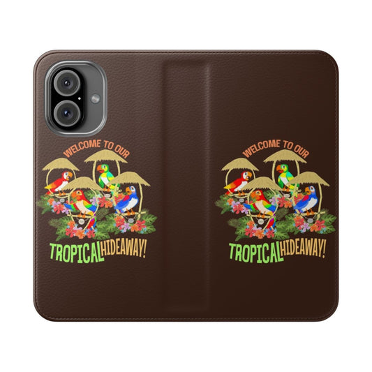 Tiki Room-inspired tropical phone case with bird graphics