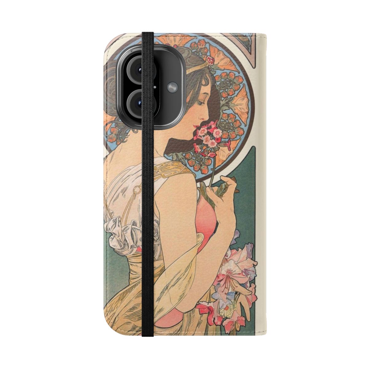 Vintage phone case with floral design inspired by the art of Alphonse Mucha - Folded Front