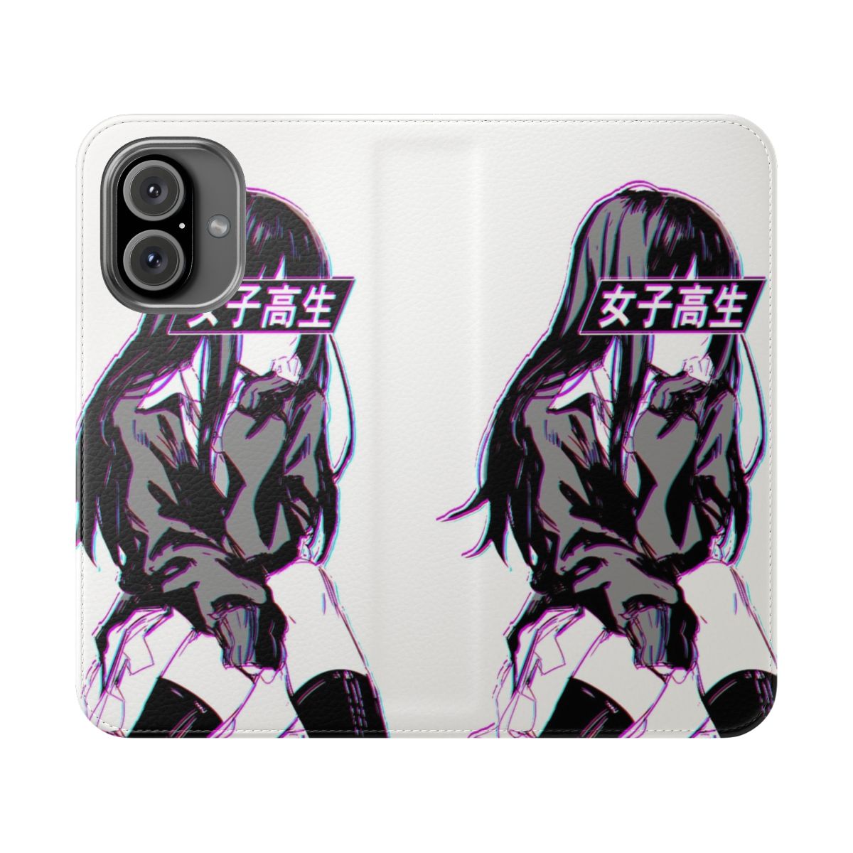 Emo Japanese anime aesthetic flip cover phone case with grunge, goth, and sad design elements.