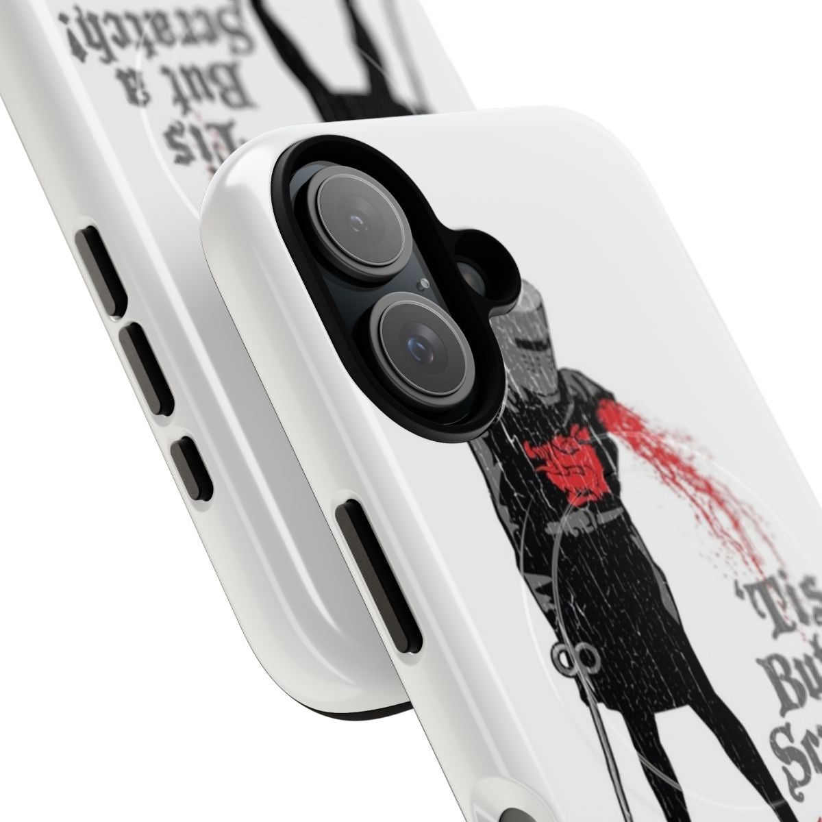 Monty Python-inspired magnetic tough phone case with "Tis But a Scratch!" design - Detail