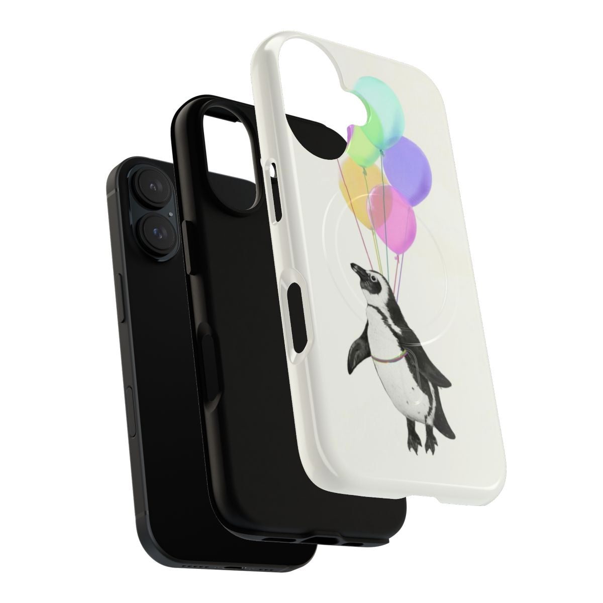 Magnetic tough phone case with a cute flying penguin design - Layers