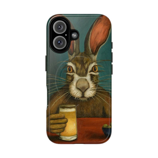 Protective phone case featuring a bunny hopping design