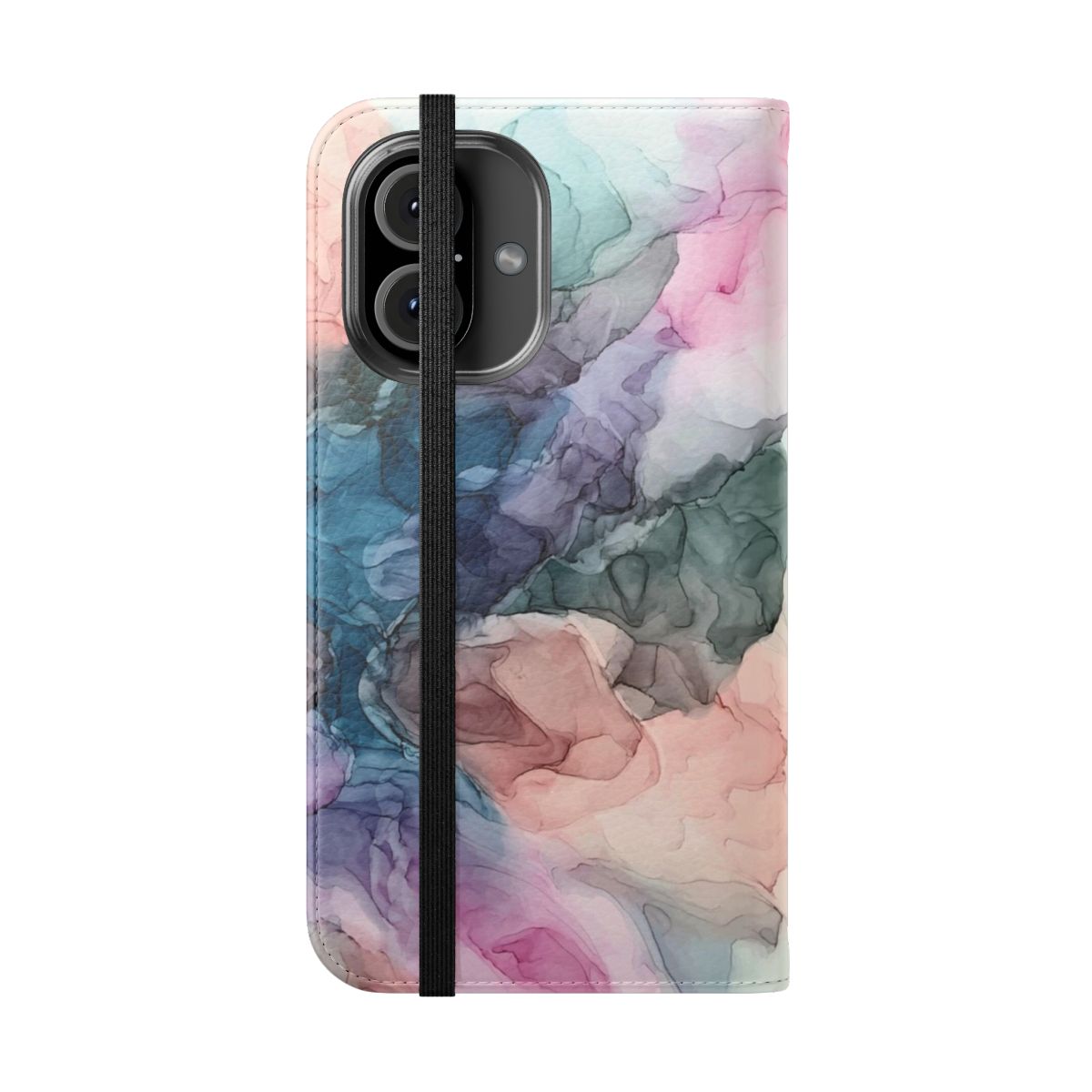 Pastel-colored abstract ink painting on a phone case with a flowing, emotive design. - Folded Front