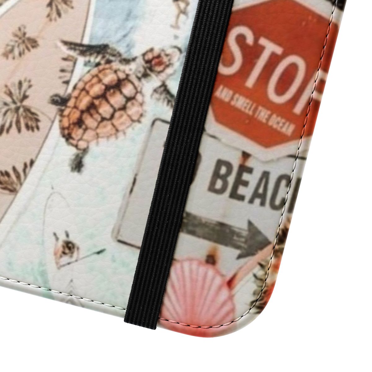 Colorful beach-inspired phone case with collage design - Close Up