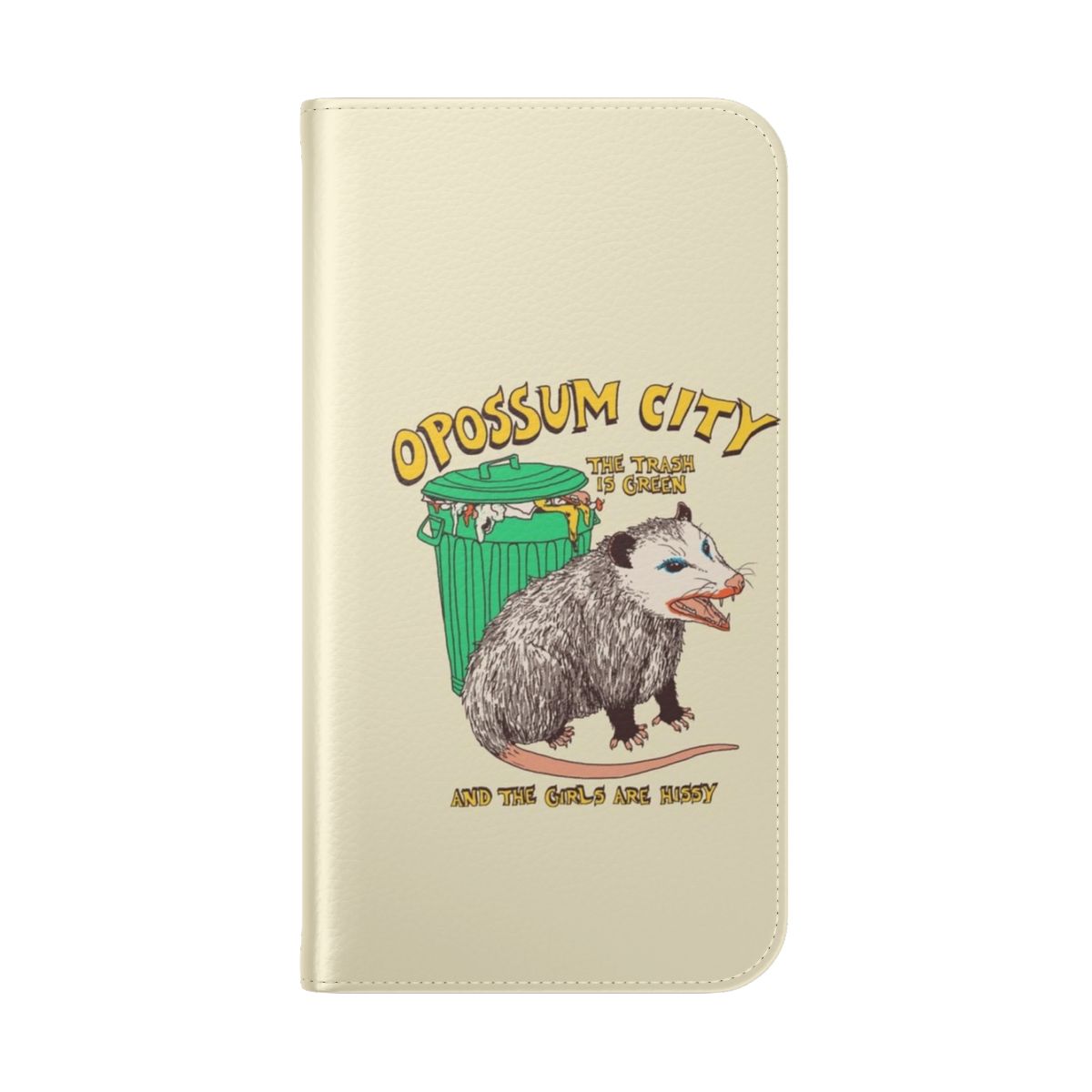 Vintage-style flip phone case featuring an opossum design - Folded Back