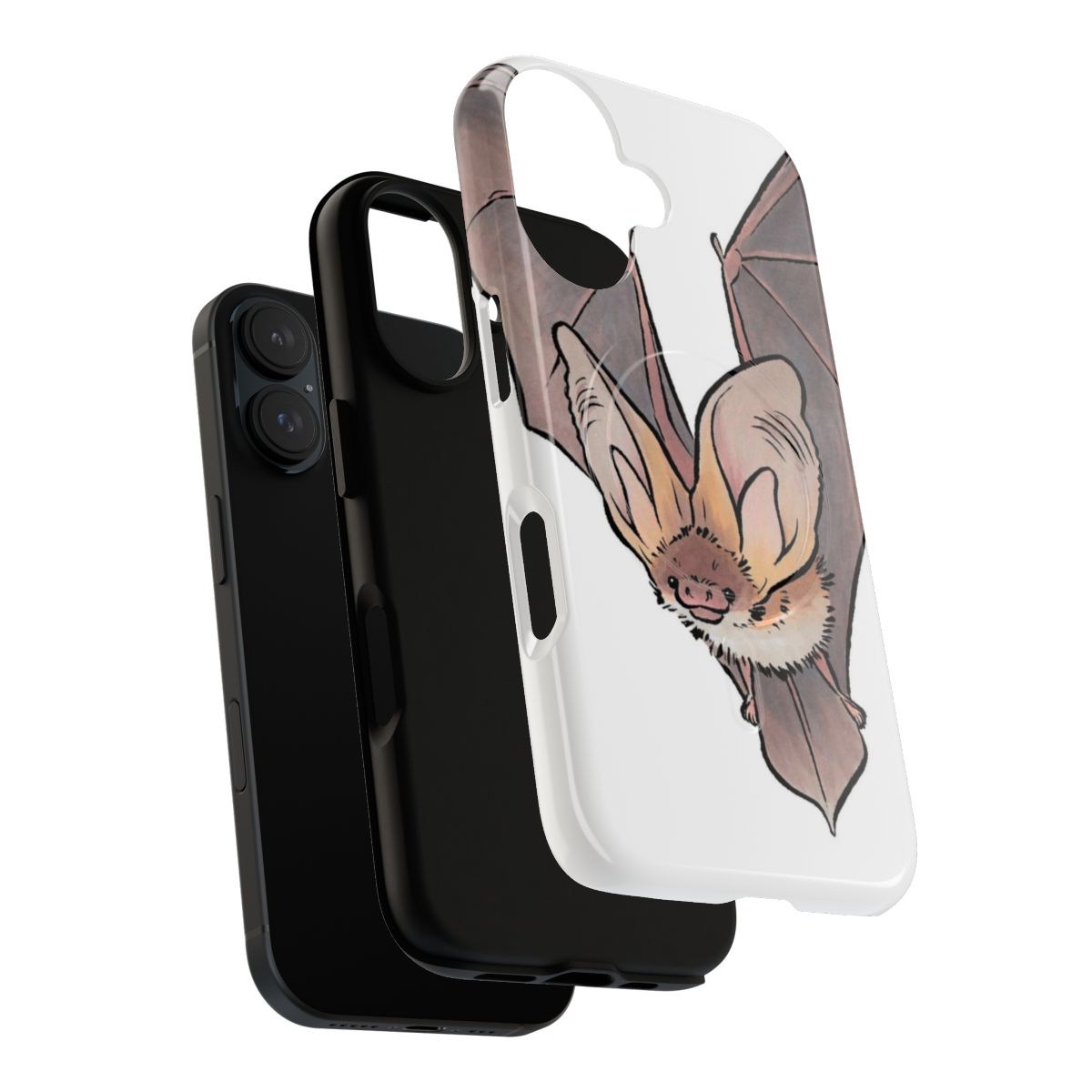 Illustration of a grey long-eared bat on a tough phone case - Layers