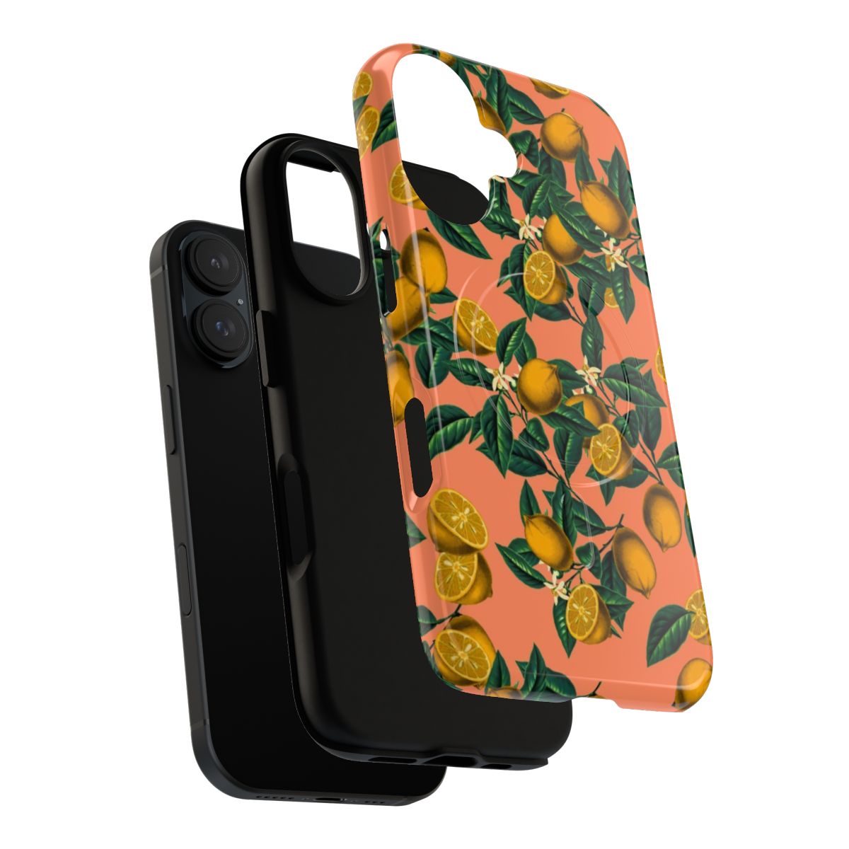 Colorful magnetic phone case with lemon and leaf pattern - Layers