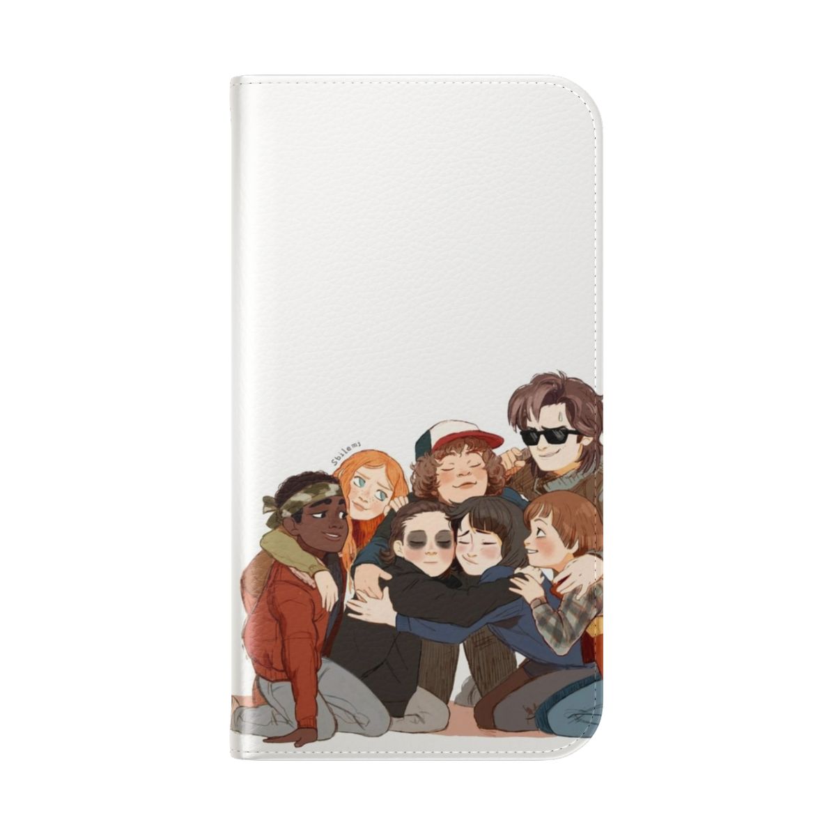 Retro sci-fi inspired flip phone case with character designs - Folded Back