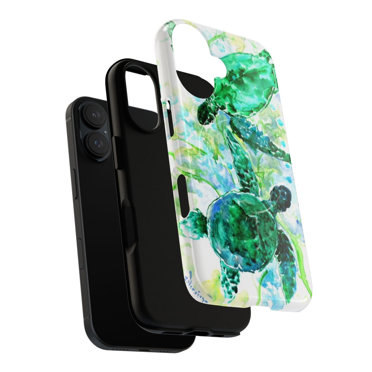 Turquoise sea turtle design on a magnetic phone case - Layers