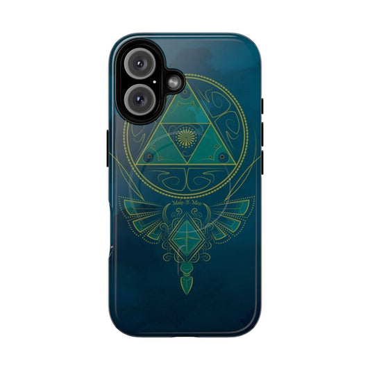 Magnetic tough phone case with blue wisdom, Japanese symbols, and fantasy dragon design