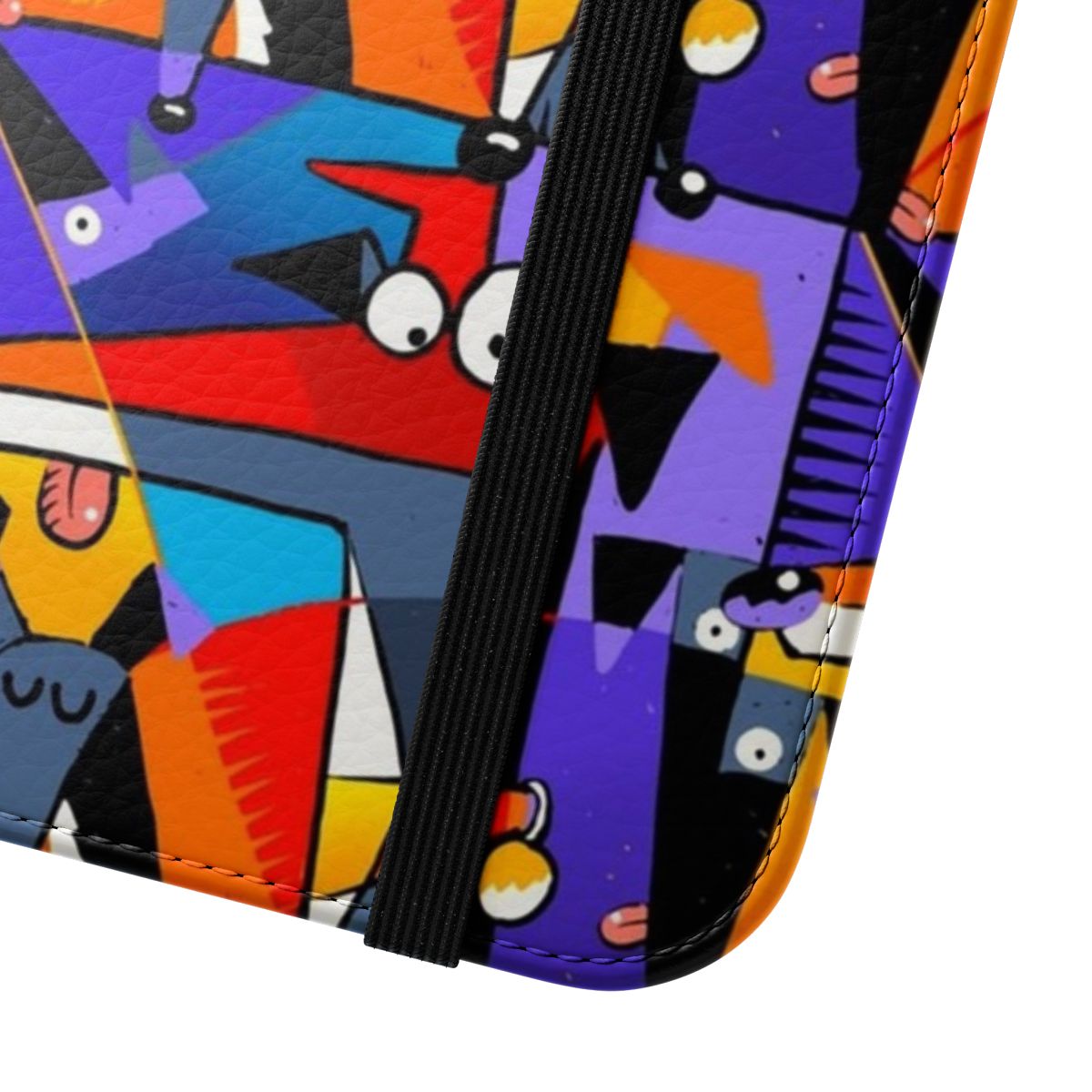 Derpism themed flip cover phone case featuring a cartoon design of a greyhound, lurcher, or whippet dog - Close Up