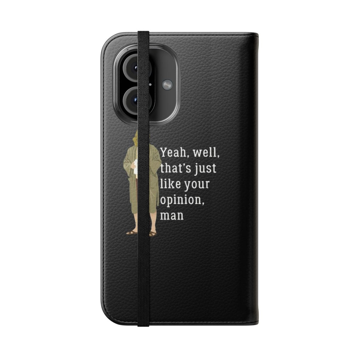 Flip phone case featuring a quote from the cult classic movie The Big Lebowski - Folded Front