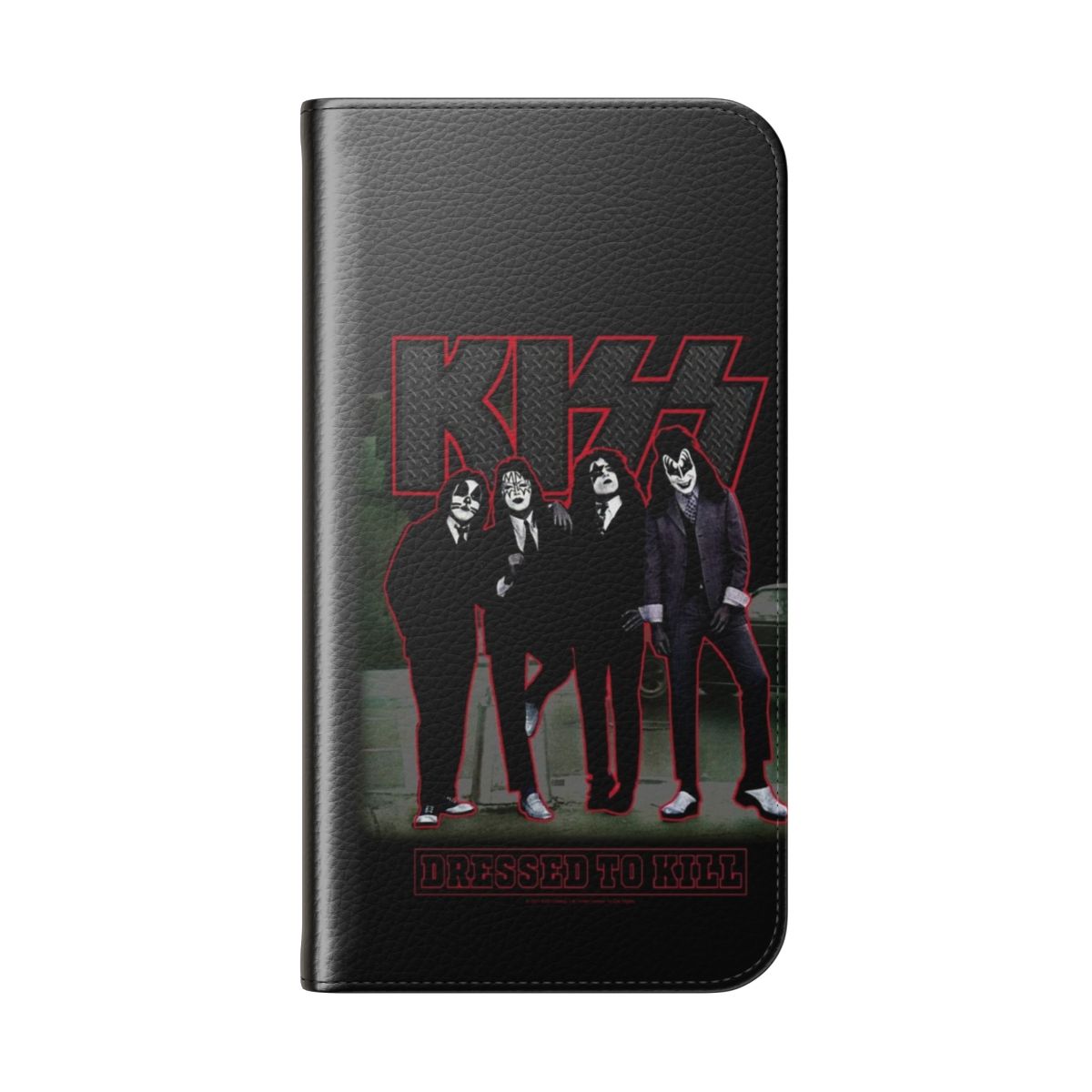 Retro flip cover phone case featuring the iconic 1970s album cover art of the classic rock band KISS - Folded Back