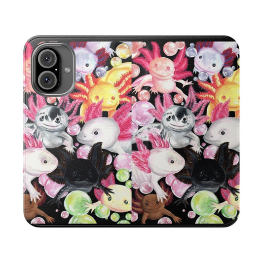 Vibrant phone case featuring a cute axolotl illustration