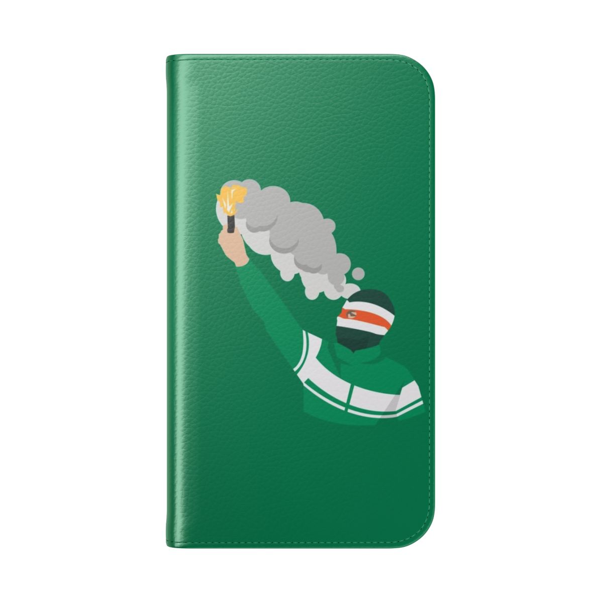 Colorful flip cover phone case design featuring Celtic FC ultras and fan imagery - Folded Back