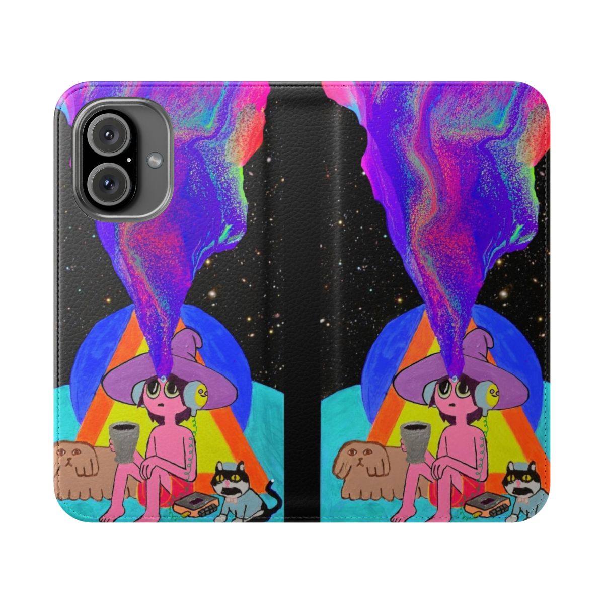 Trippy psychedelic animated phone case with cosmic, neon, and abstract designs