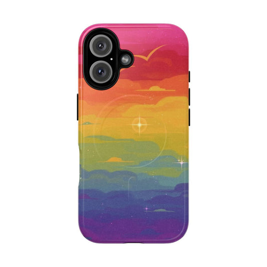 Colorful rainbow-themed magnetic phone case for LGBTQ+ pride and equality.