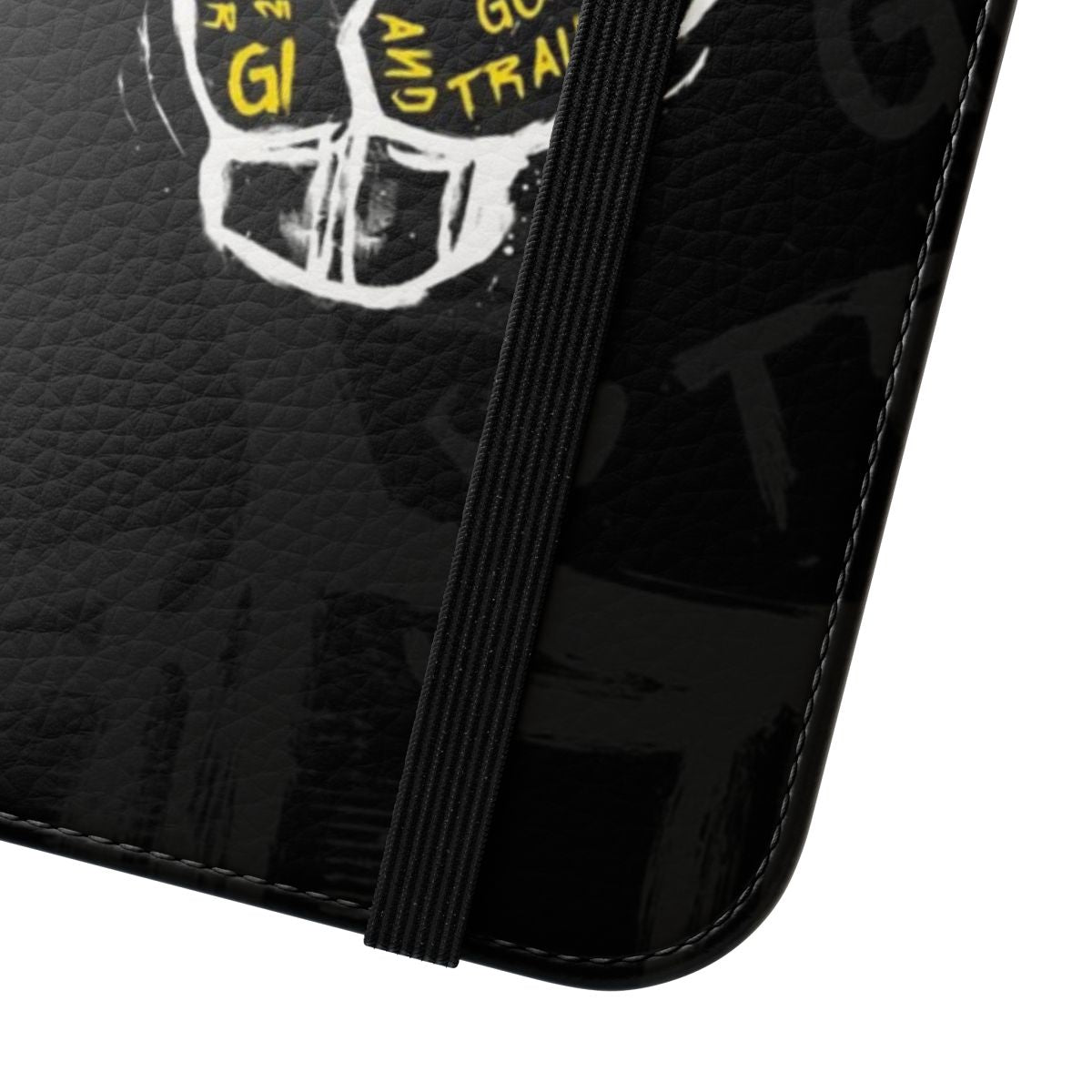 Martial arts inspired flip cover phone case with "Go train!" text - Close Up