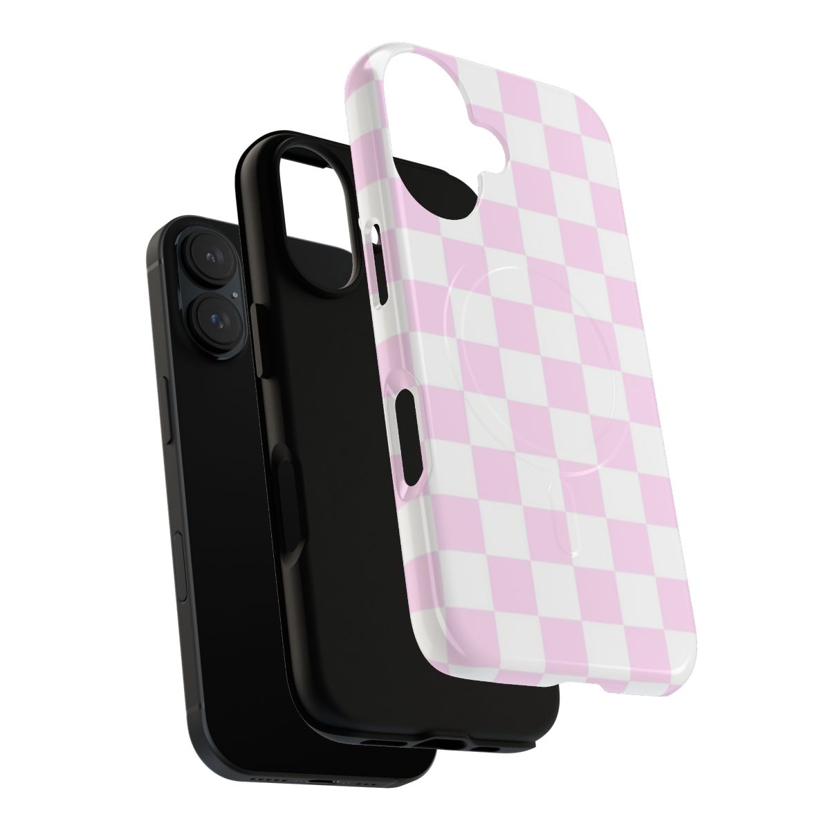 Girly pink and white checkerboard pattern magnetic tough phone case - Layers