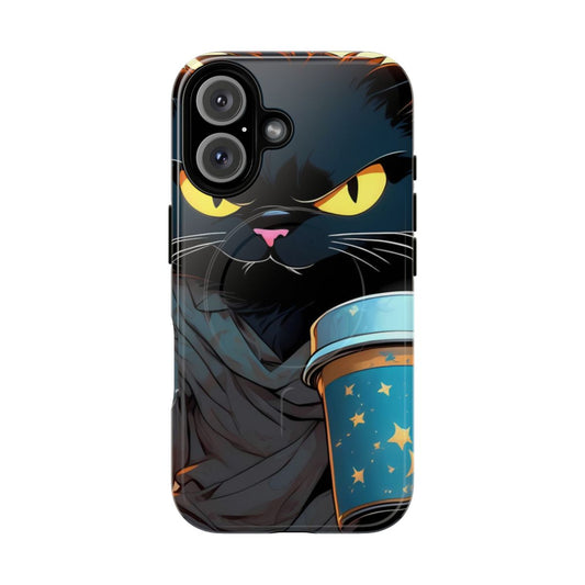 A durable magnetic phone case featuring a cute cat graphic design.