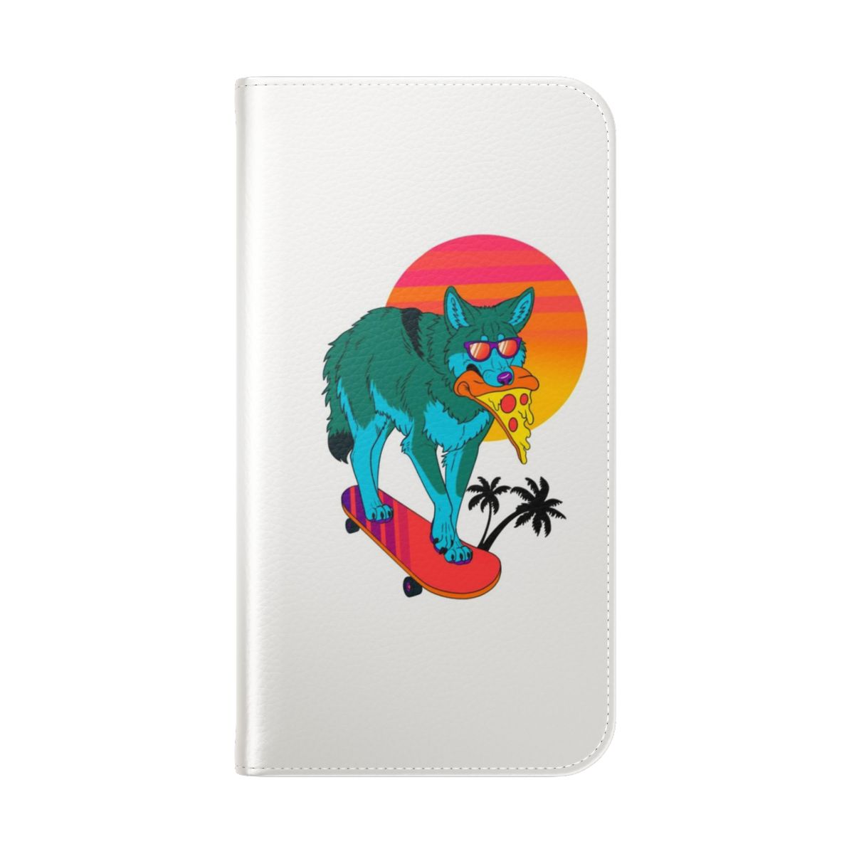 Retro coyote phone case with 80s synthwave design - Folded Back