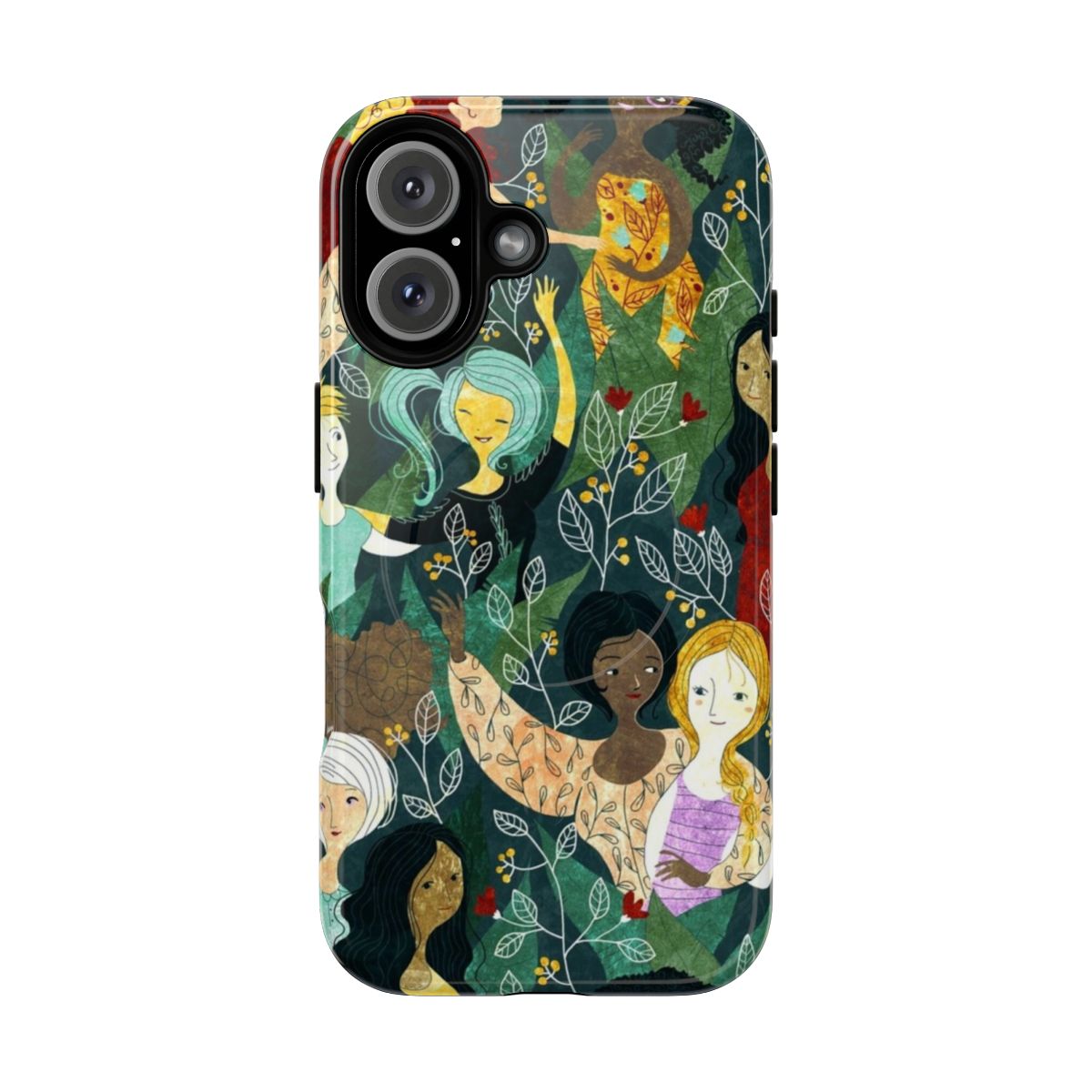 Colorful floral pattern phone case with "Sisterhood" text