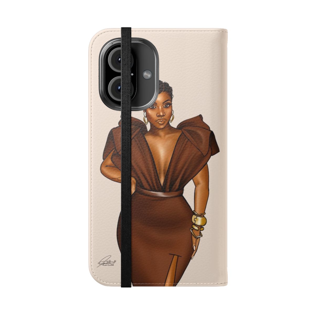 Elegant brown sugar beauty flip cover phone case for black women - Folded Front