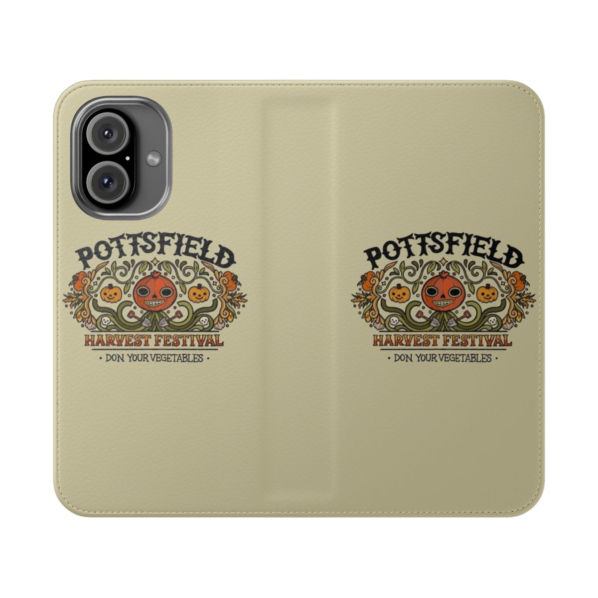 Autumn-themed flip cover phone case with pumpkins and Over the Garden Wall imagery