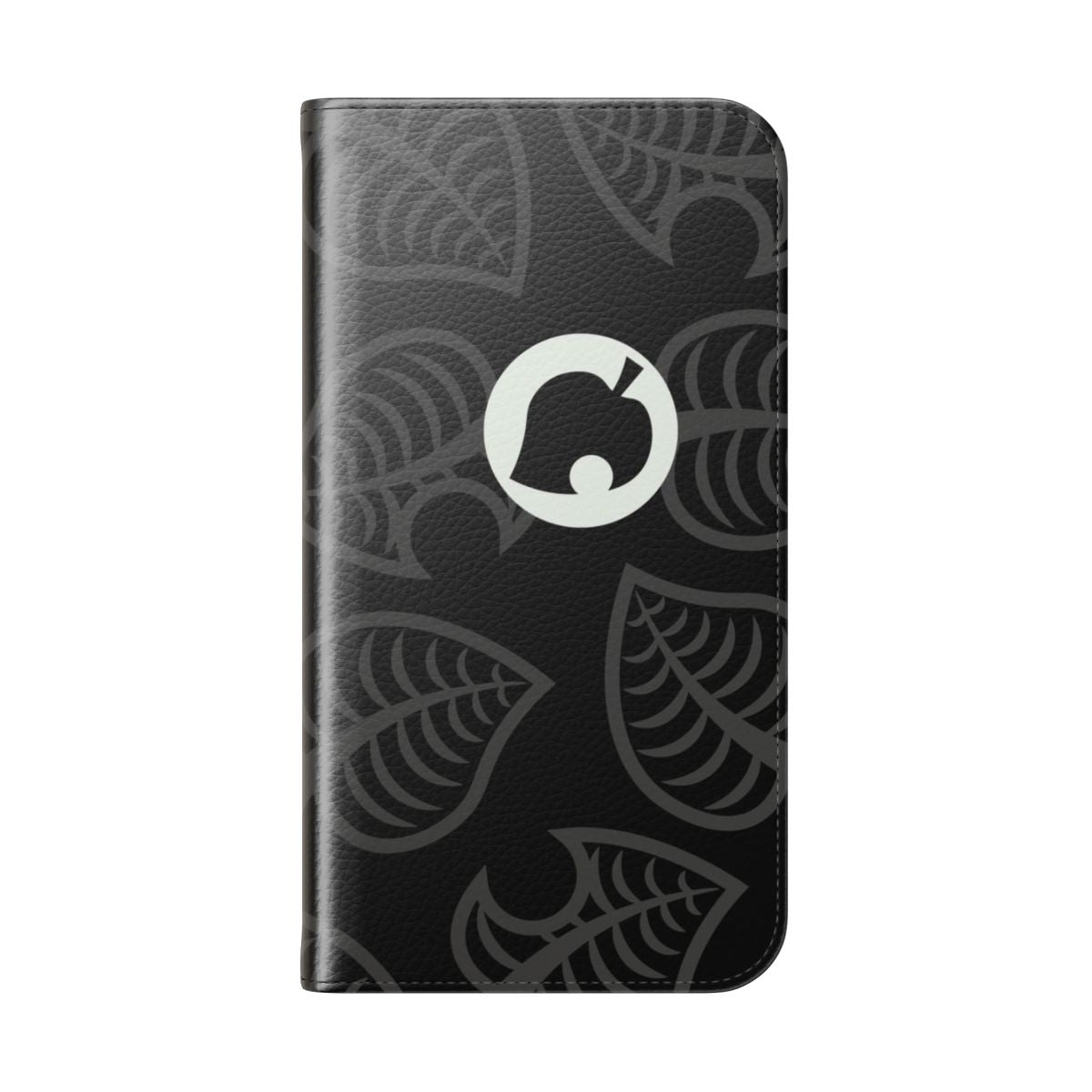 Black phone case with a design inspired by the Nook Phone from the Animal Crossing video game series - Folded Back