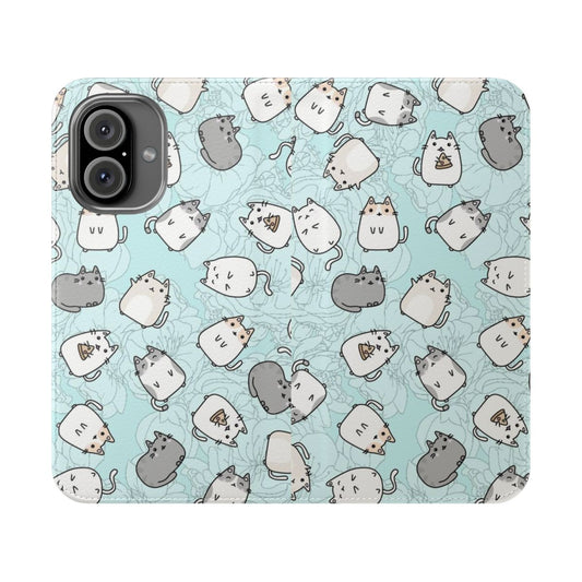 A stylish and cute pastel-colored phone case featuring a playful cat pattern design.