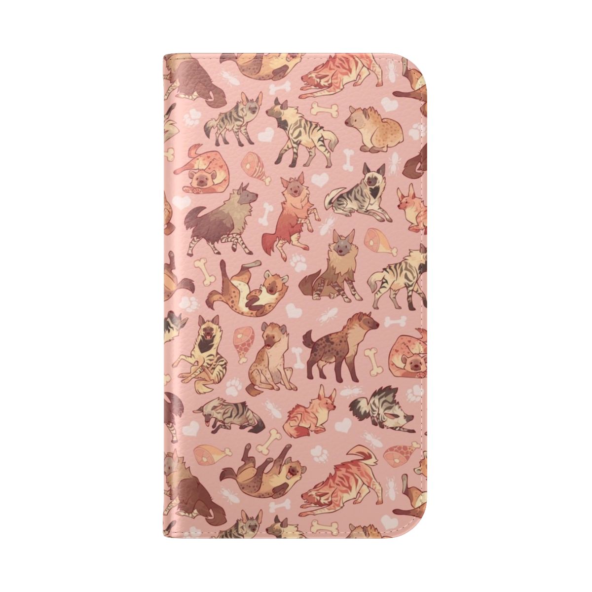 Colorful hyena print pattern on a protective flip phone case. - Folded Back