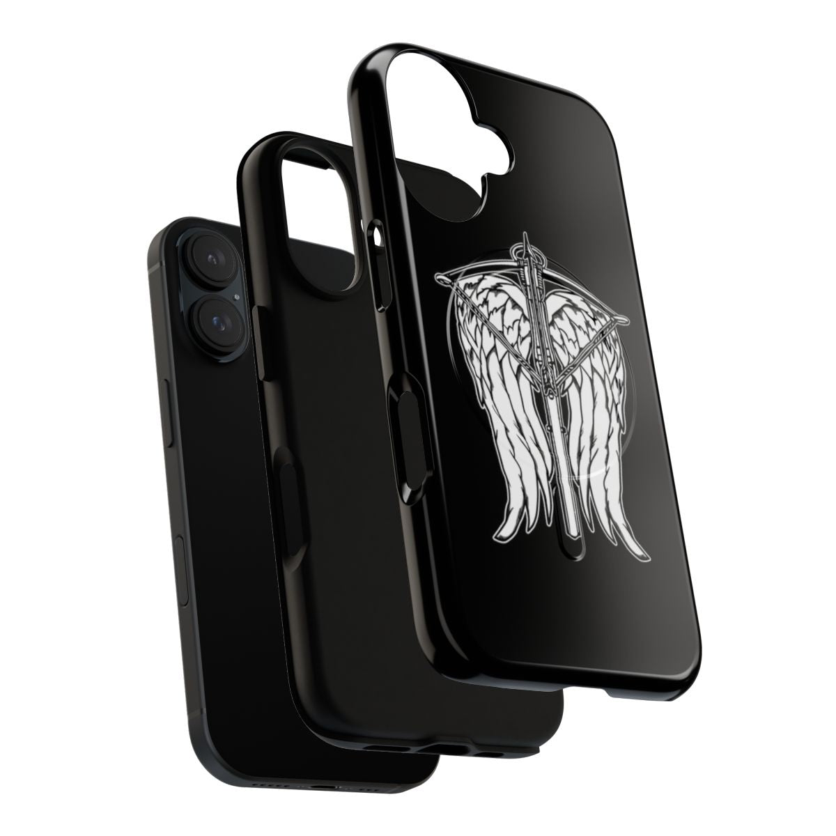 Supernatural-inspired angel wings and crossbow design on a magnetic tough phone case - Layers