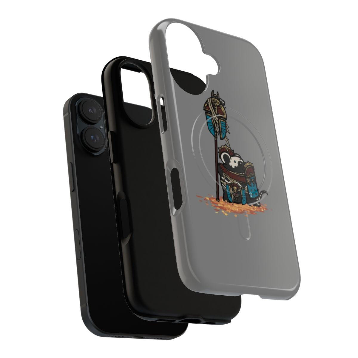 Cute and detailed magnetic tough phone case with a skaven-inspired design featuring a chibi rat in Tomb King regalia. - Layers