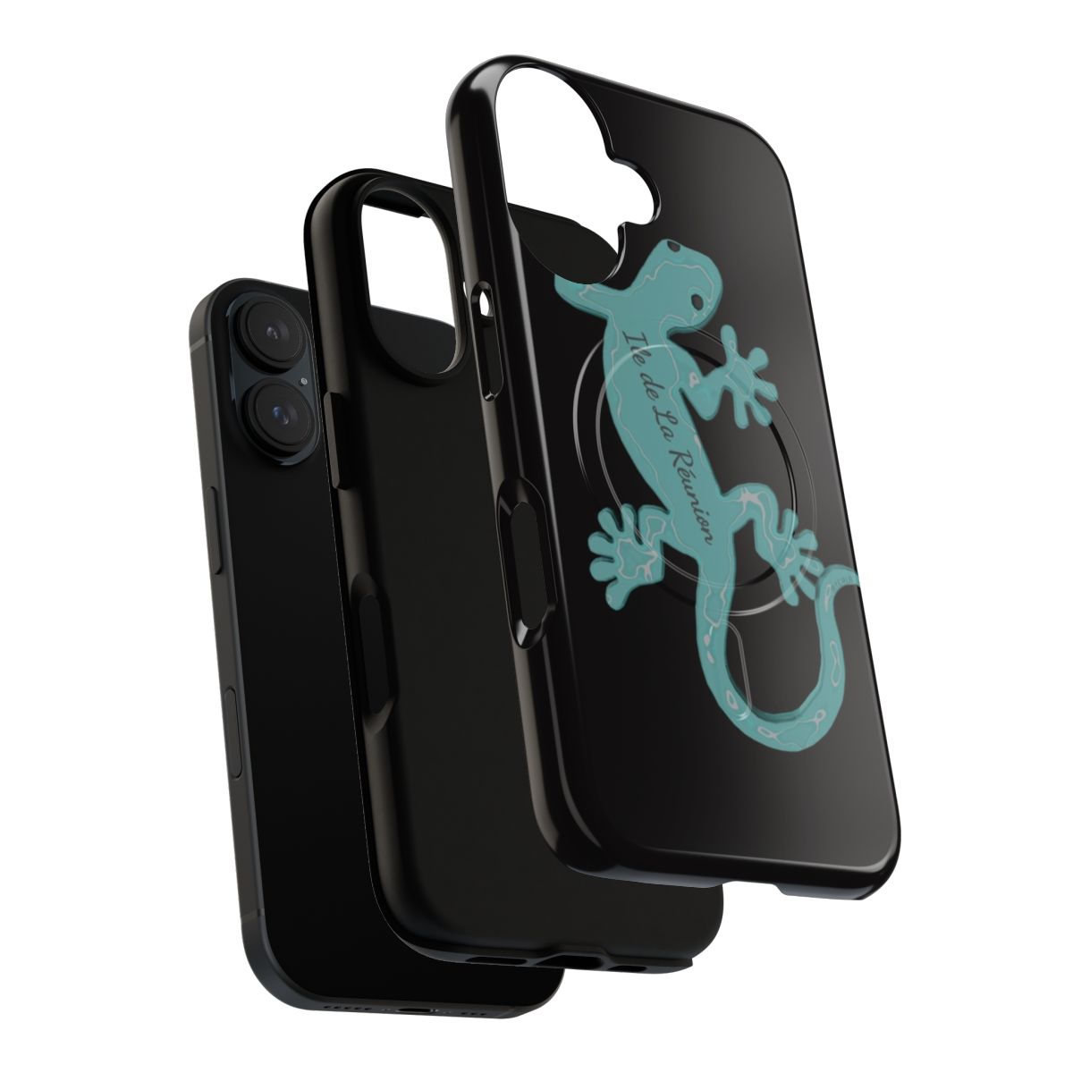 Blue Reunion Island Magnetic Tough Phone Case featuring a margouillat gecko - Layers