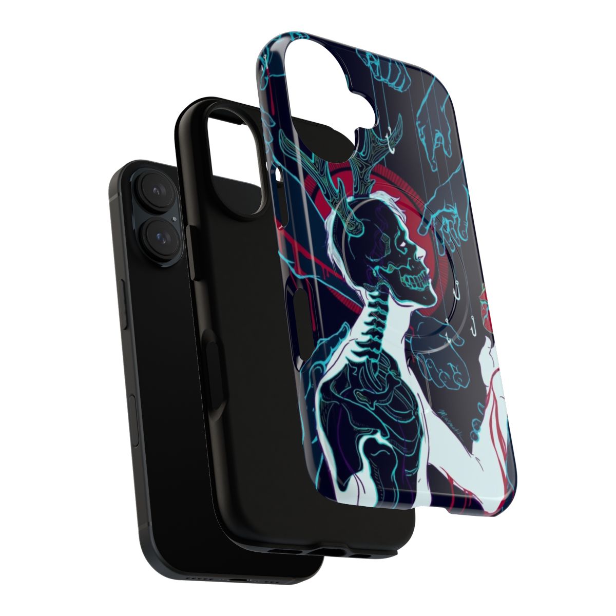 Spooky skeleton horror-themed phone case with digital illustration inspired by Hannibal Lecter and Will Graham - Layers