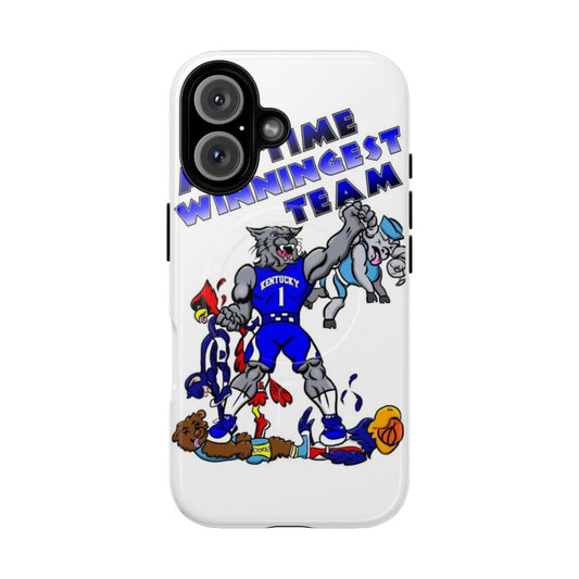 Phone case featuring the Kentucky Wildcats basketball team's iconic blue and white colors and winningest team record.