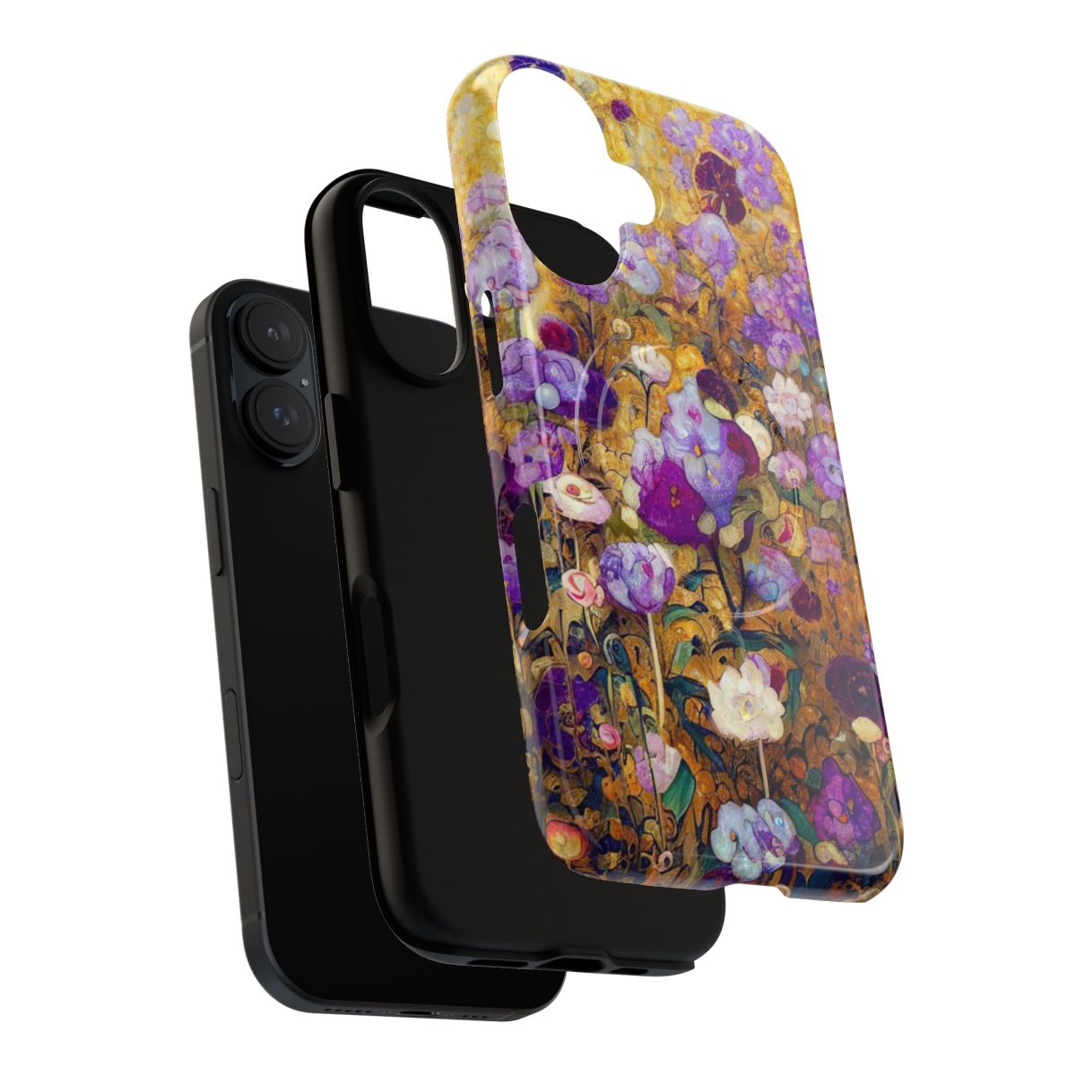 Vibrant purple and gold floral phone case inspired by the artwork of Gustav Klimt - Layers