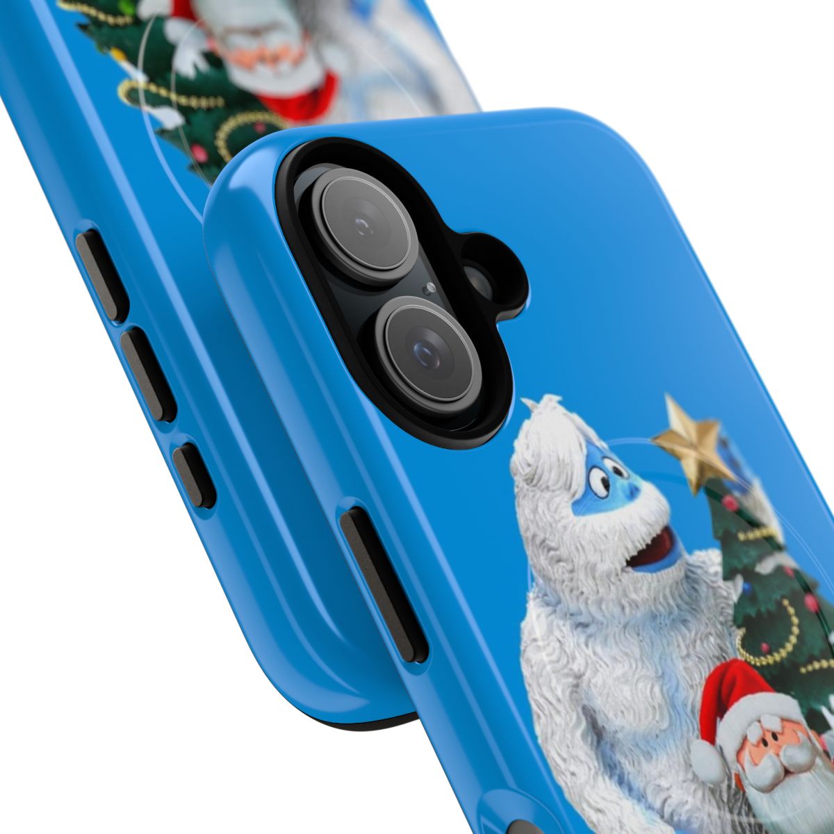 Festive magnetic phone case featuring Bumble, Rudolph, and Santa Claus characters from the classic Rankin/Bass Christmas special - Detail