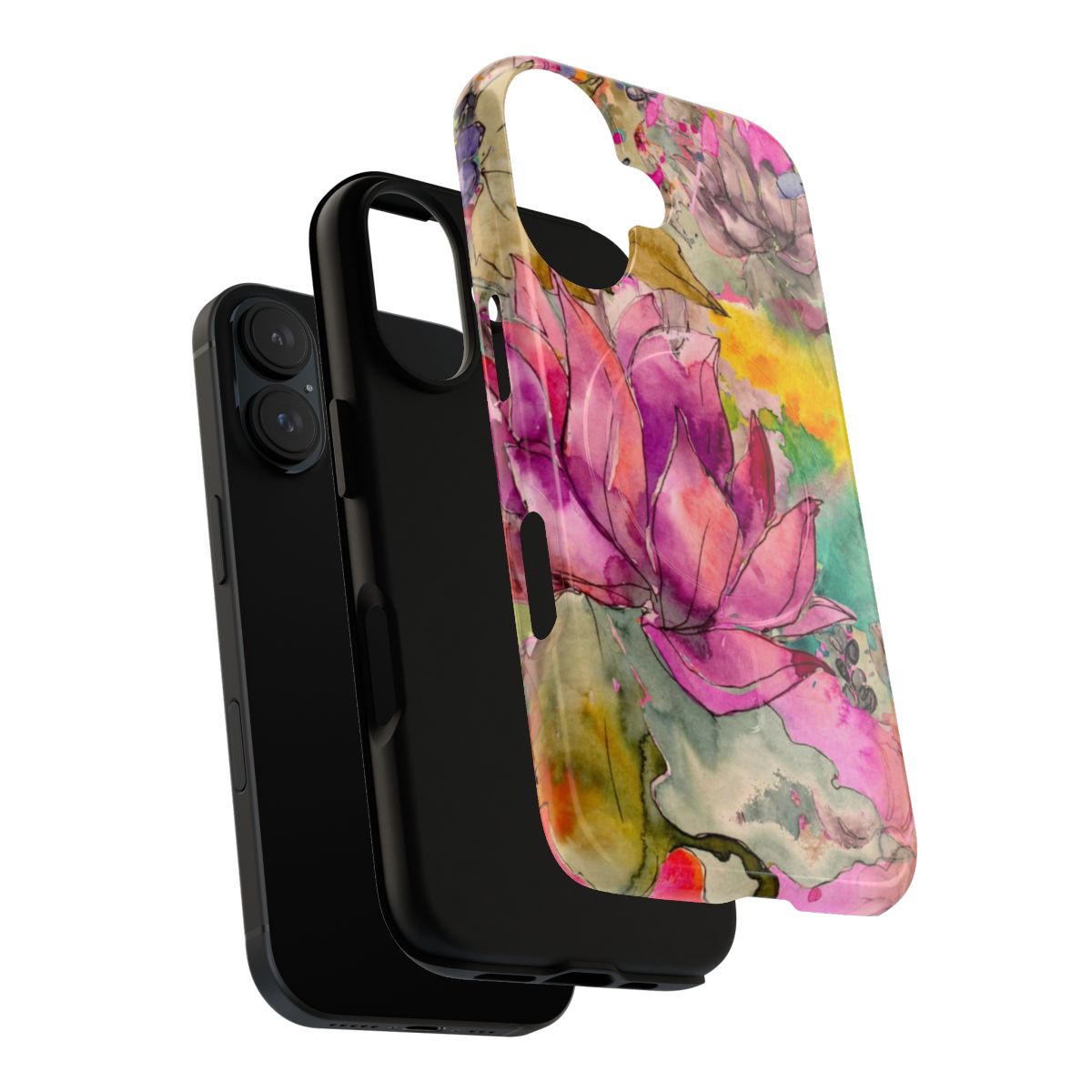 Colorful watercolor floral garden design on a protective phone case - Layers