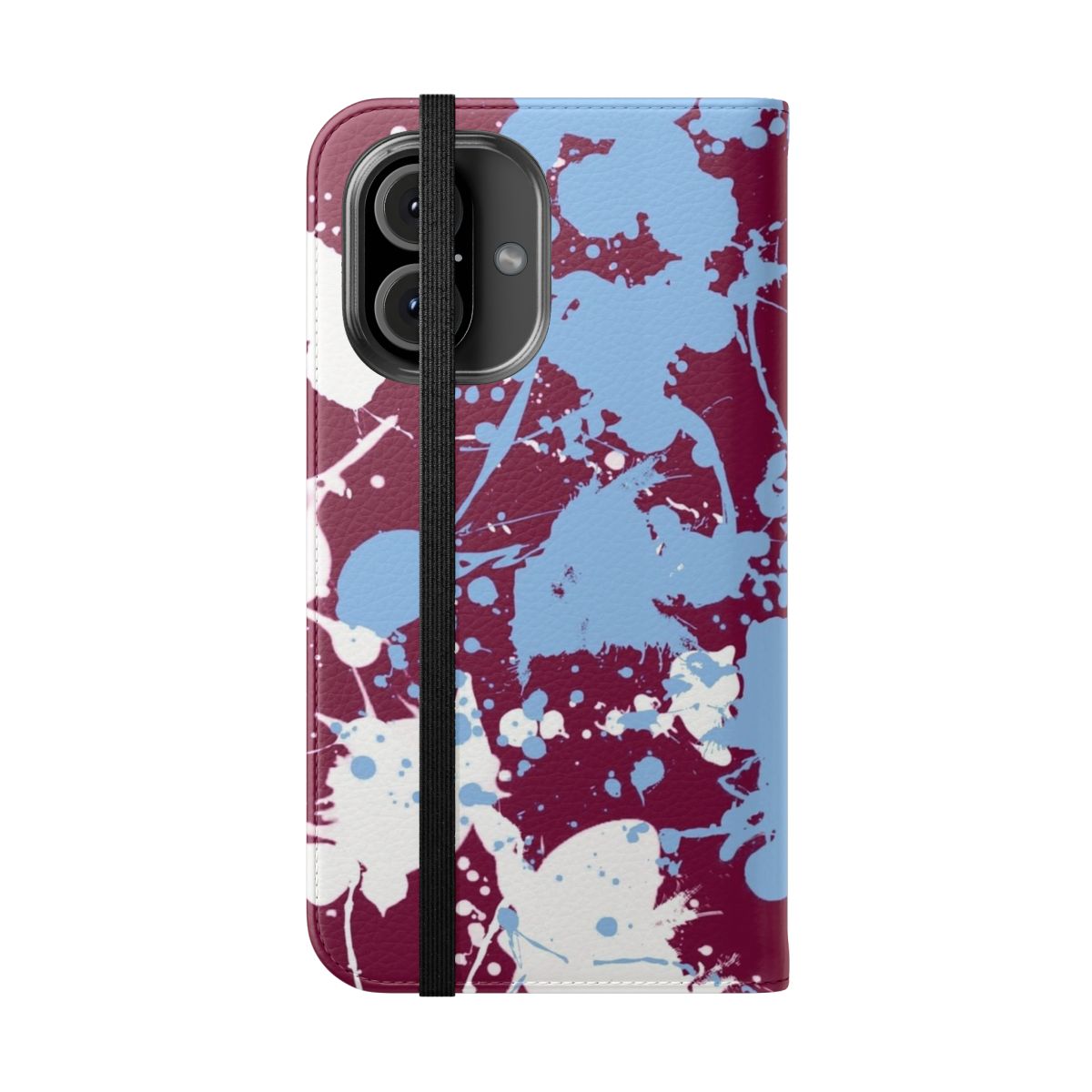 Aston Villa football club inspired phone case with a colorful splatter pattern design - Folded Front