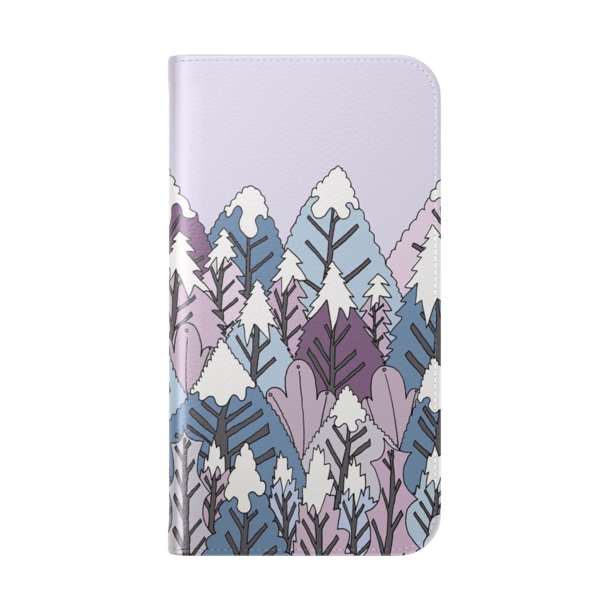 A winter forest landscape depicted in an abstract, artistic style on a phone case - Folded Back