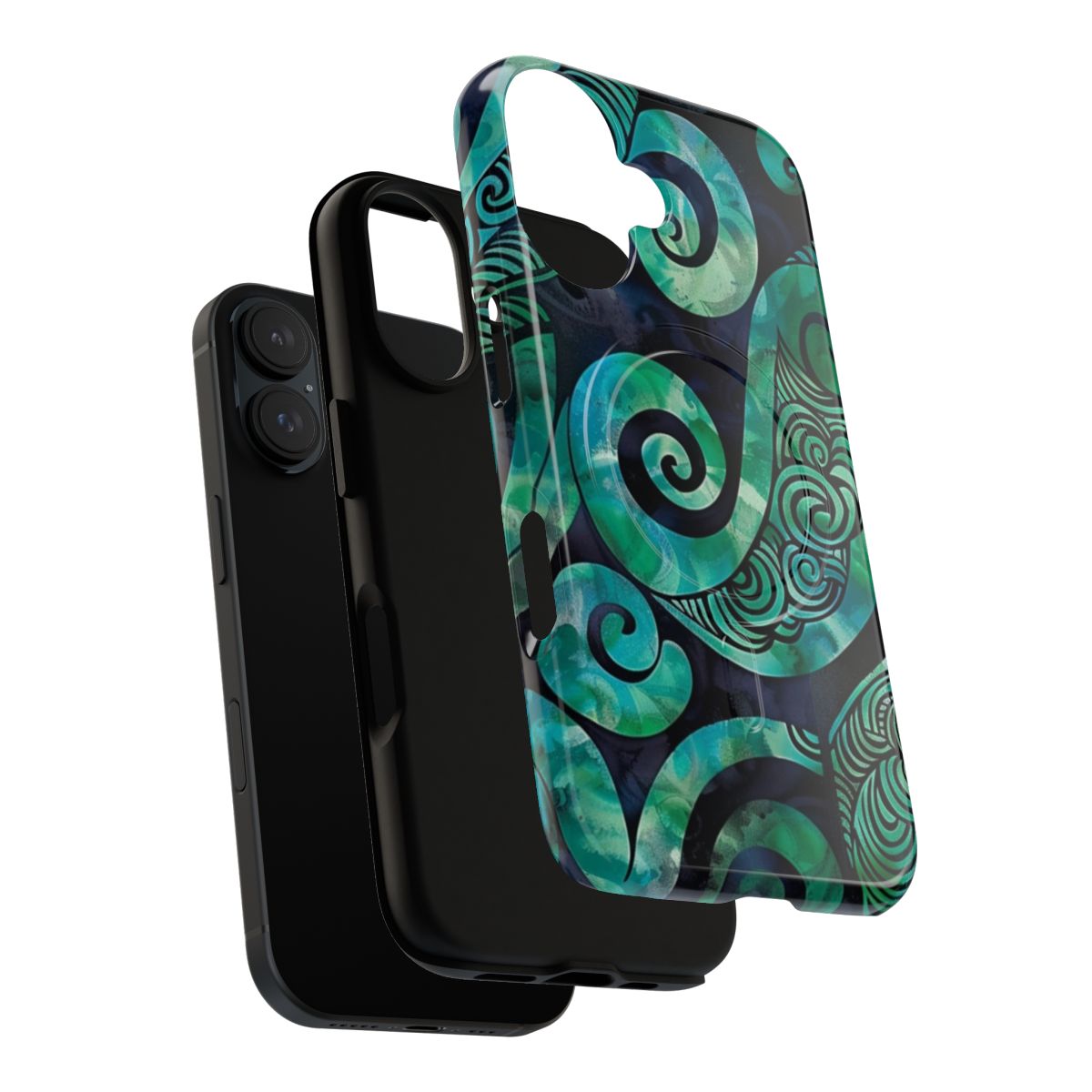 New Zealand-inspired phone case featuring a kiwi, tiki, and Maori greenstone pounamu design - Layers