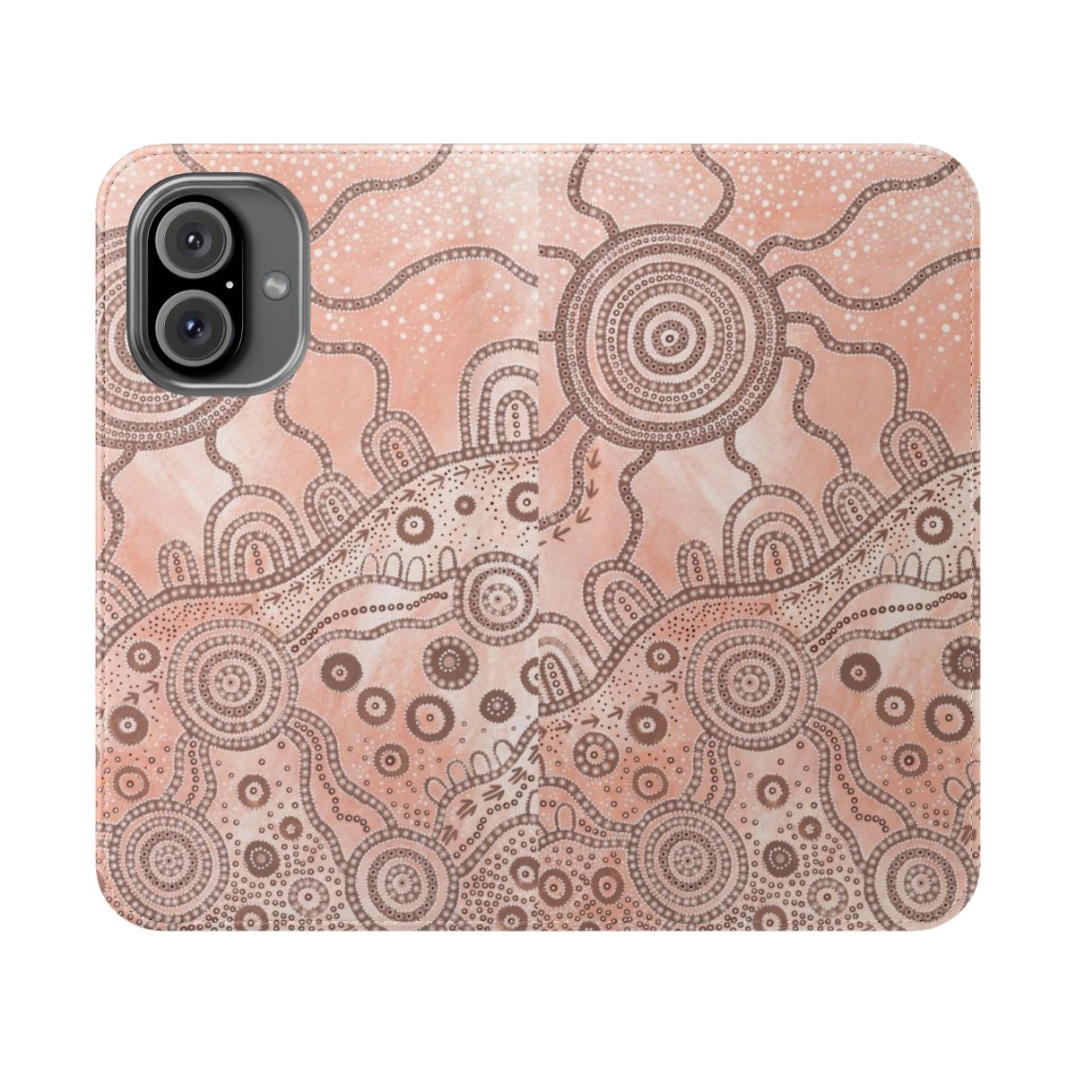 Vibrant phone case with abstract aboriginal-style dot painting design