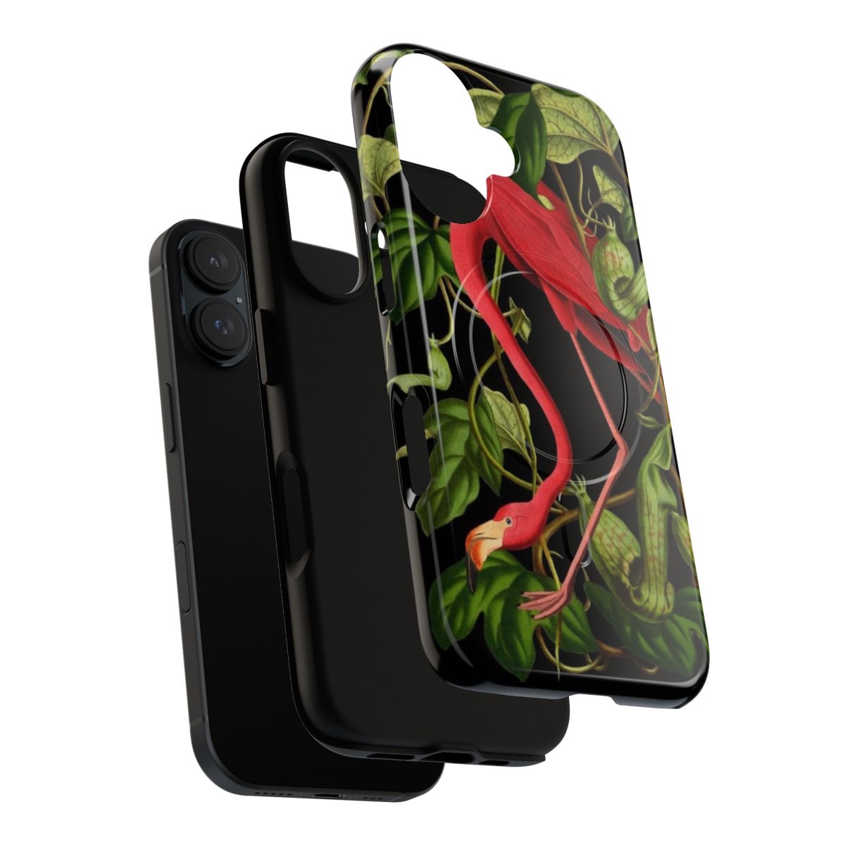 Flamingo-patterned tough phone case with tropical leaves and plants - Layers