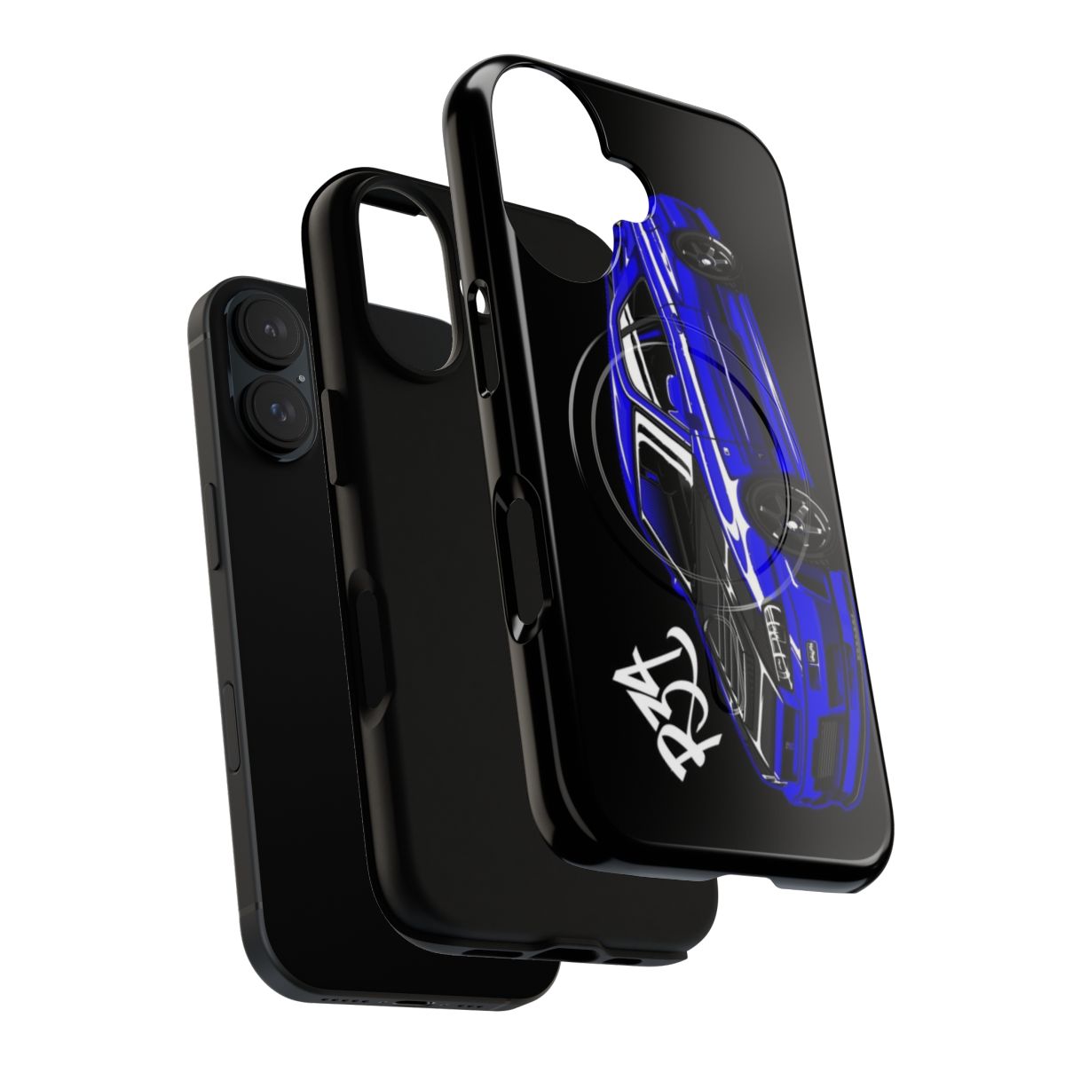 Blue magnetic phone case featuring the iconic Nissan Skyline GT-R R34 design - Layers